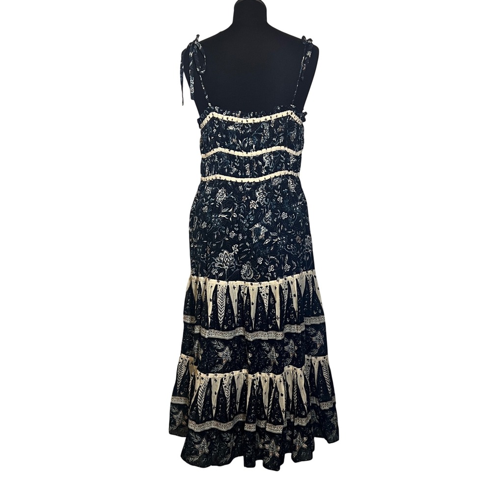 Christian Lacroix Tiered Floral Midi Dress in Cream and Navy, Womens Size Medium - Picture 7 of 15